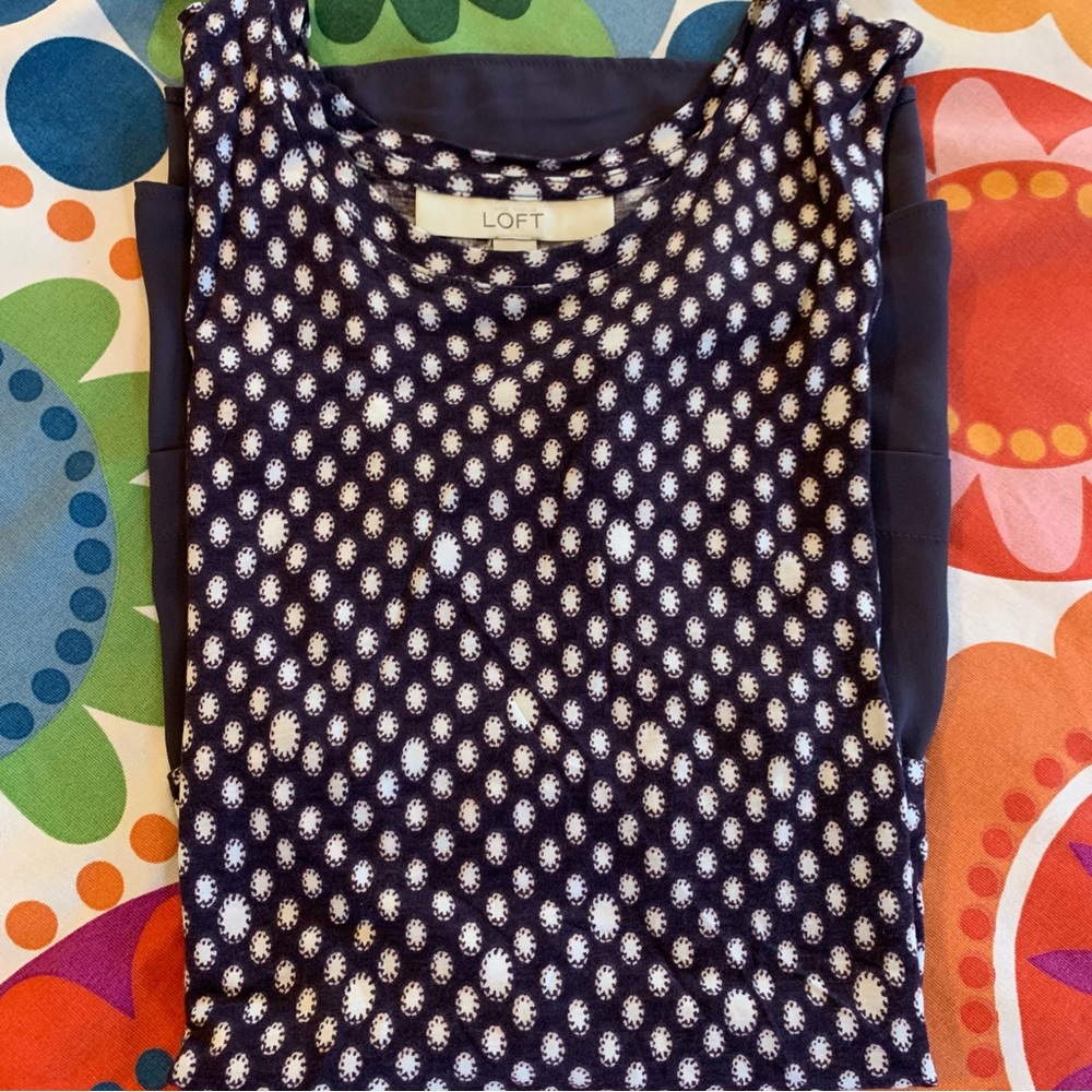 Loft mixed-media sleeveless blouse. Medium